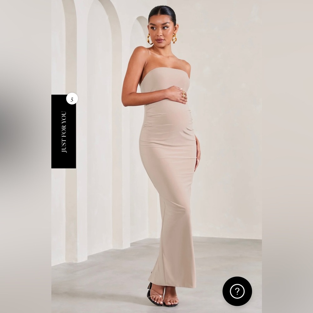 Club L London Juniper Champagne Strapless Maternity Maxi Dress